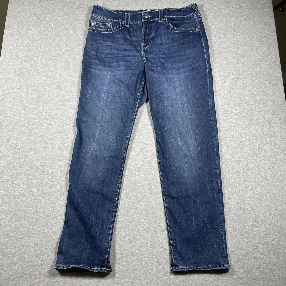 True Religion Jeans Mens 34 Blue Medium Wash Ricki Relaxed Straight Casual
